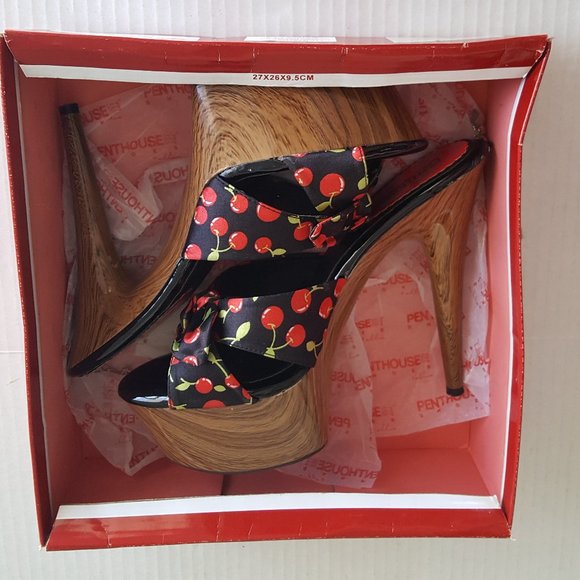 PENTHOUSE 6" Stiletto Cherry Mule NIB Sz 10 Platfo - Picture 6 of 8